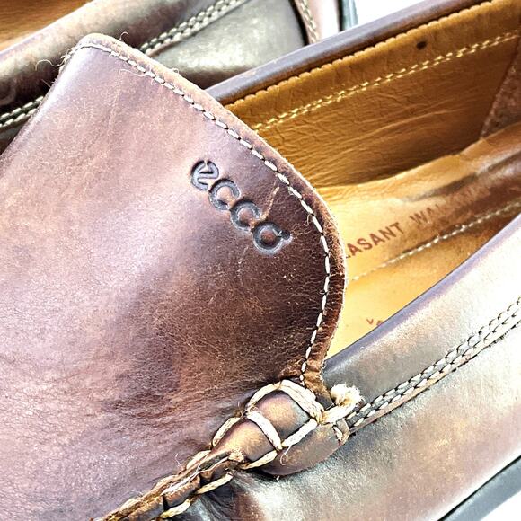 ECCO Vegetable Tanned Brown Leather Slip-On Loafers Shoes Size 43 EU 9 US main image 5